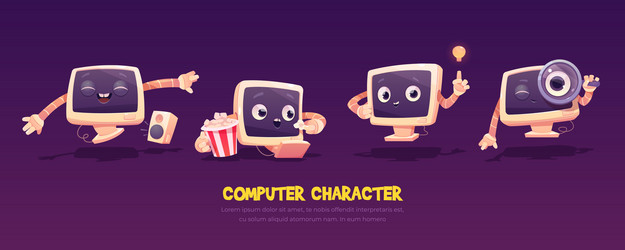 cartoon computer character set cute pc desktop vector