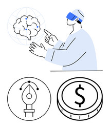 person exploring virtual brain model with vr vector image
