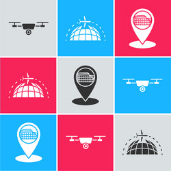 set drone flying with action video camera globe vector image