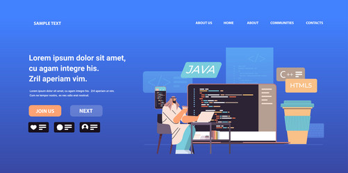 arab web developer creating program code on laptop vector image