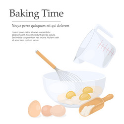 Bakery baking process template with tools and eggs vector