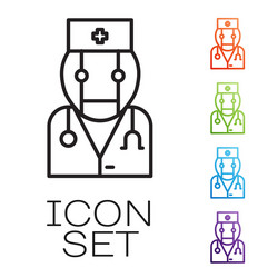 Black line robot doctor icon isolated on white vector