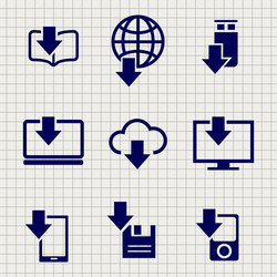 Different devices downloading data sketch icons vector