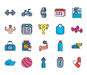 Healthy and sport line fill style icon set vector