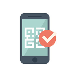 smartphone scanning qr code with checkmark symbol vector image