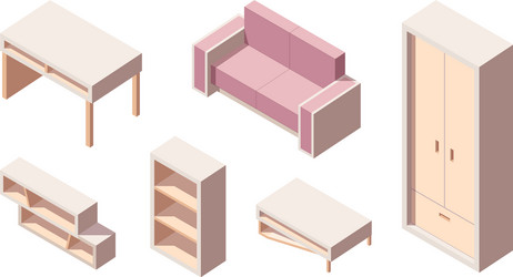 Living room isometric furniture set pink folding vector