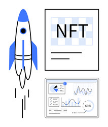 rocket launching nft document and data analytics vector image