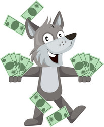 Wolf with money on white background vector