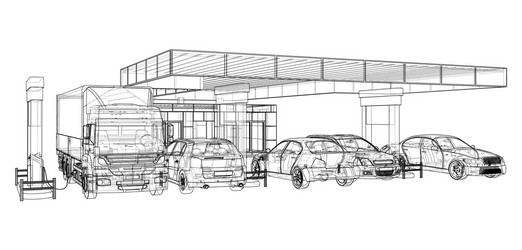 electric car charging station with cars and truck vector