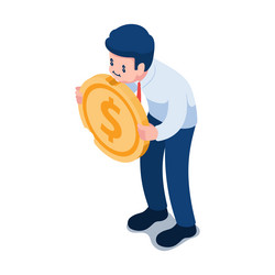 isometric businessman eat dollar coin vector