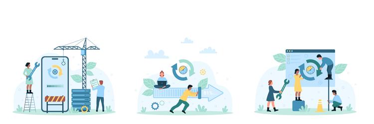 software update set tiny people upgrade mobile vector image