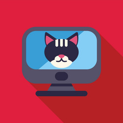 cute cat face smiling on computer monitor screen vector image