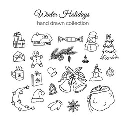Hand Drawn Christmas Doodle Set Vector Image