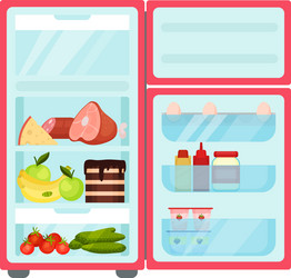 open fridge with products fresh fruits vector