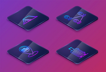 set isometric line tourist tent map pointer vector image