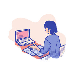 A young man working on laptop in flat style vector