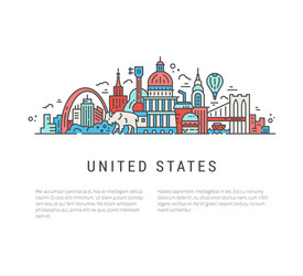 Symbols of america in line style vector