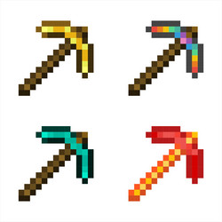 pixel pickaxe set in various colors and styles vector image