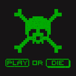 retro computer game with pixelated skull vector