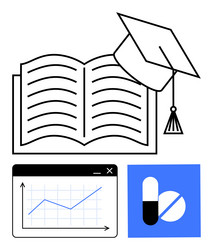 open book with mortarboard graph on screen vector image