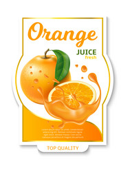 realistic fruit label orange juice sticker design vector