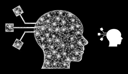 polygonal network mesh brain connection with glare vector image