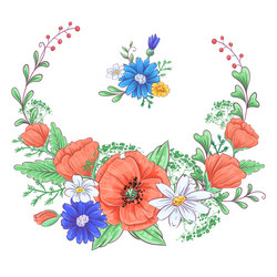 Red Poppies and Daisies - Floral Art Vector Image