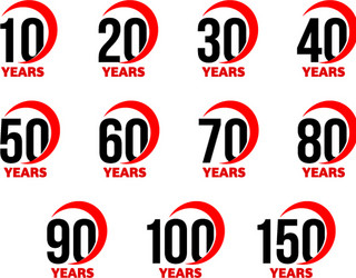 Anniversary Number Set - Black & Red Vector Image