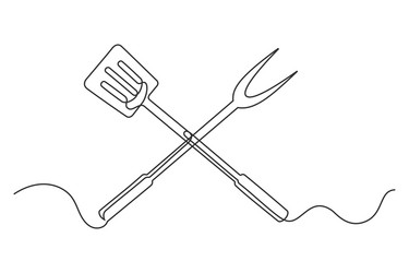 Continuous line drawing spatula and fork vector