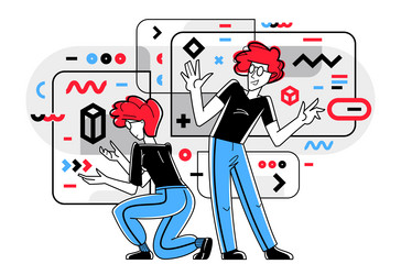 creative workers doing some job and creating vector image