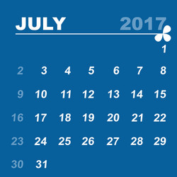 simple calendar template of july 2017 vector image