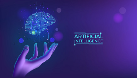 Artificial intelligence line round blue banner ai Vector Image