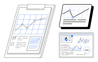 data analysis with graphs and charts on tablet vector image