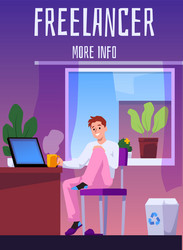 Freelancer working on laptop at home flat cartoon vector