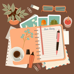 Workplace with a personal diary planning vector