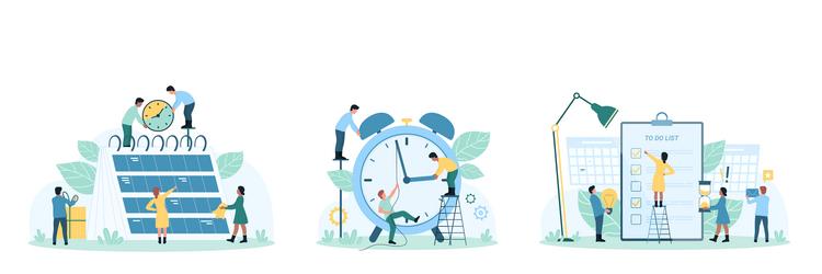 time management set tiny people plan events vector