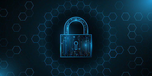 a futuristic lock made from computer circuit vector image