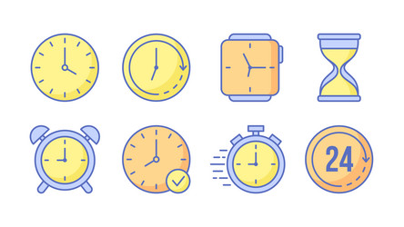 set of colorful clock and time icons with editable vector image