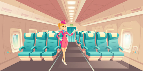 stewardess in airplane cabin interior vector