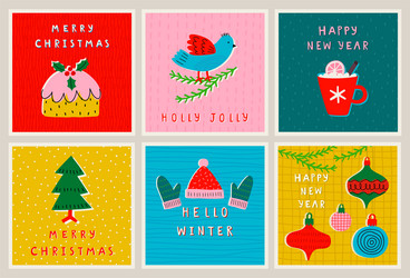 Christmas card set - hand drawn cute flyers vector