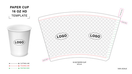 Paper cup die cut template for 12 oz double wall Vector Image