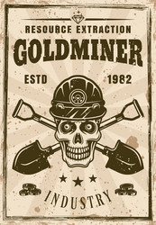 skull gold miner and two crossed shovels poster Vector Image