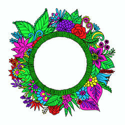 Template with round frame and pink flowers Vector Image