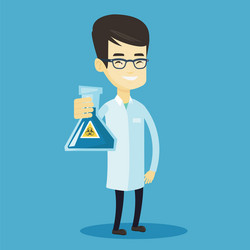 scientist holding flask with biohazard sign vector