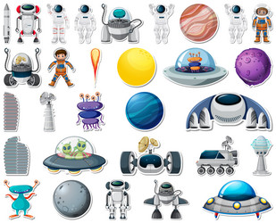 Set of stickers with solar system objects isolated vector