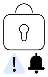 security lock with alert triangle and notification vector image