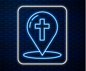 glowing neon line map pointer with christian cross vector image