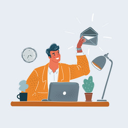 mail notification man working from home office vector