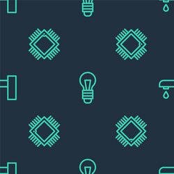 Set line light bulb processor with microcircuits vector