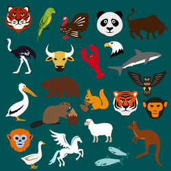 Animal & Bird Flat Icons Set Vector Image